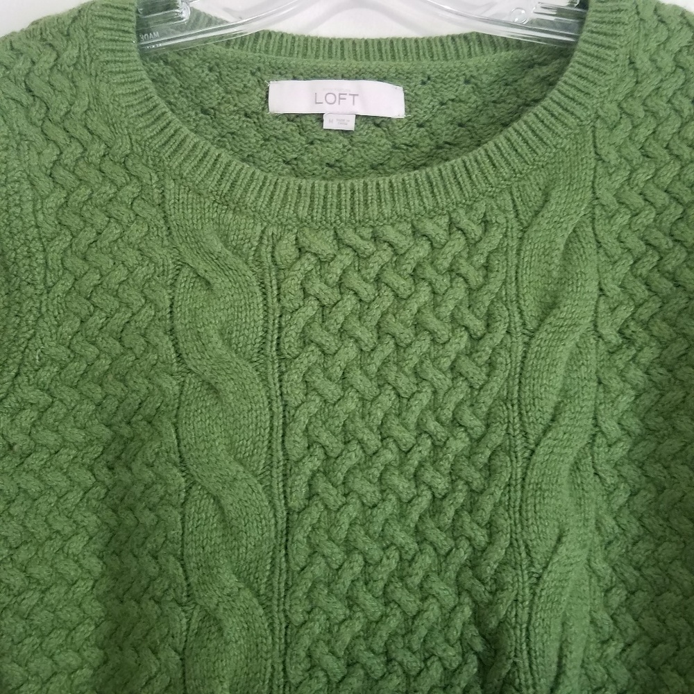 LOFT Green Knitted Crew 3/4 Sleeve Neck Sweater - Picture 3 of 6